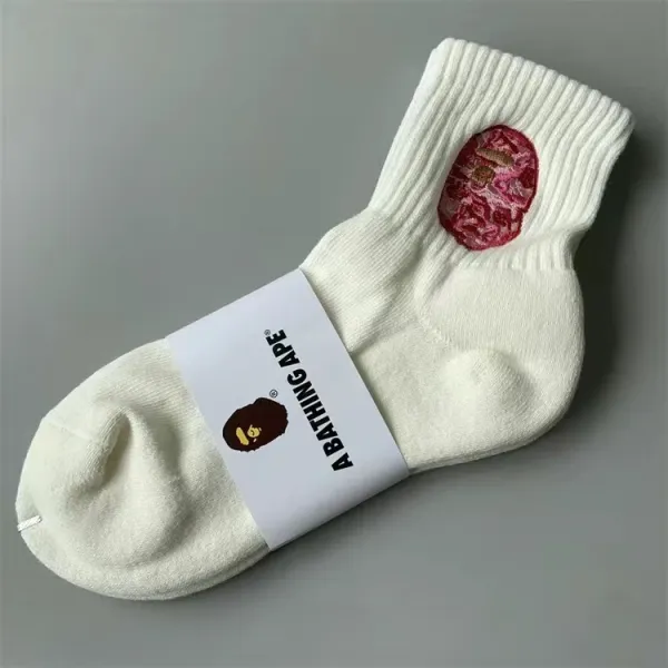A Bathing Ape Camo Embroidered Socks White - 1