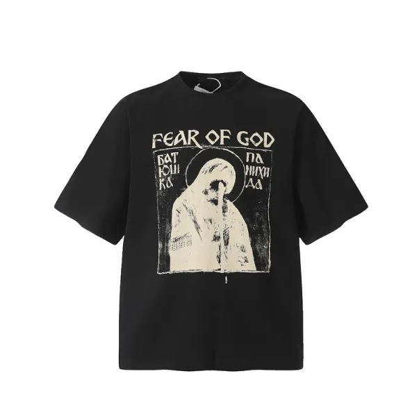 Design Angel Statues Print Oversized T-Shirt Black - 27