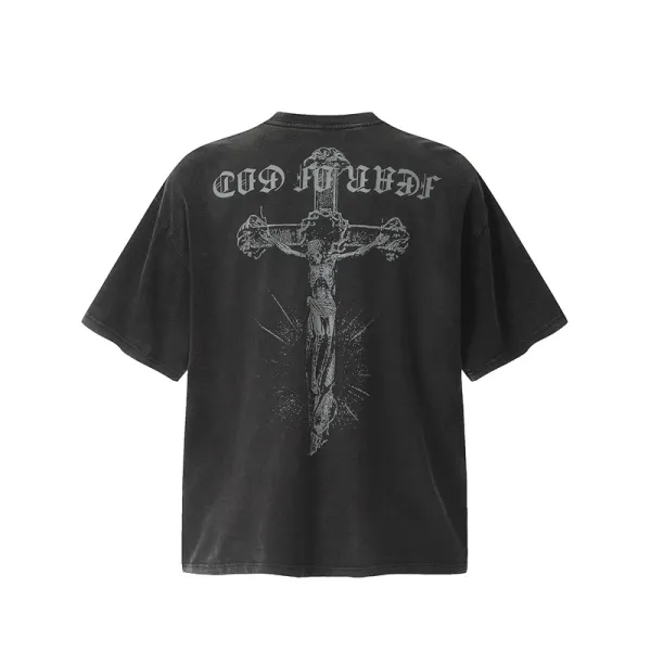 Design Angel Statues Print Oversized T-Shirt Black - 36