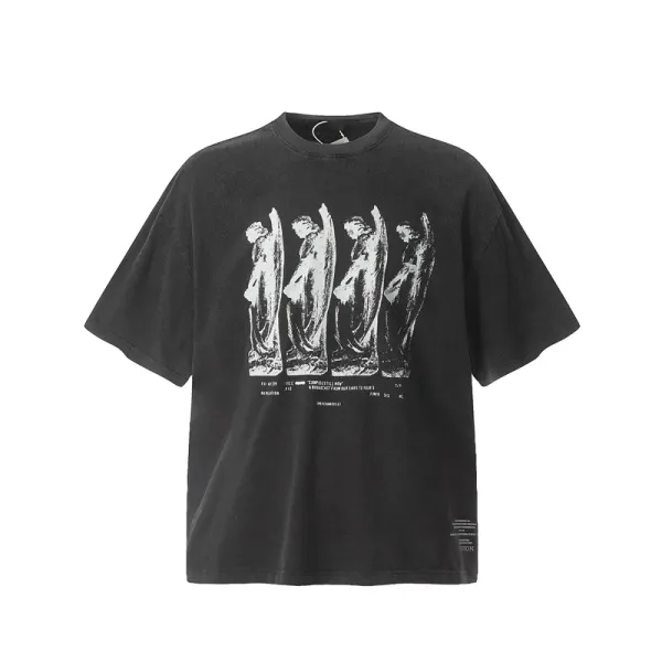 Design Angel Statues Print Oversized T-Shirt Black - 1