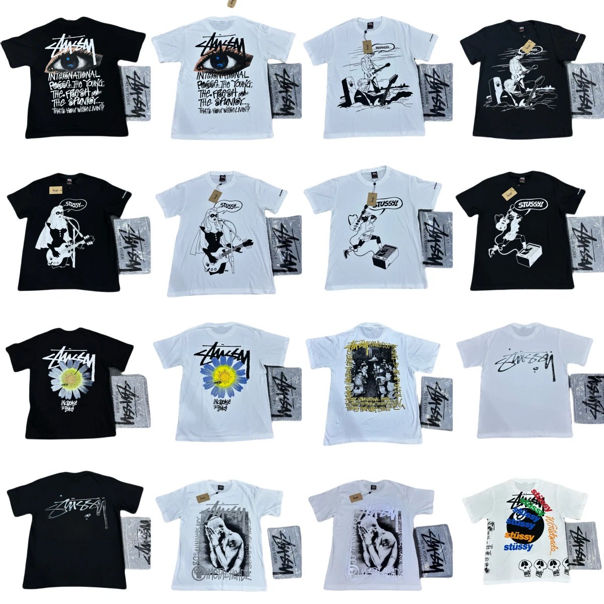 Stussy Graphic Print Black White Casual T-Shirt
