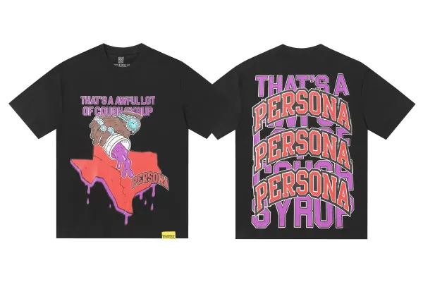 Design That's A Awful Lot Of Cough Syrup Persona Texas T-Shirt Black T-Shirts - 1