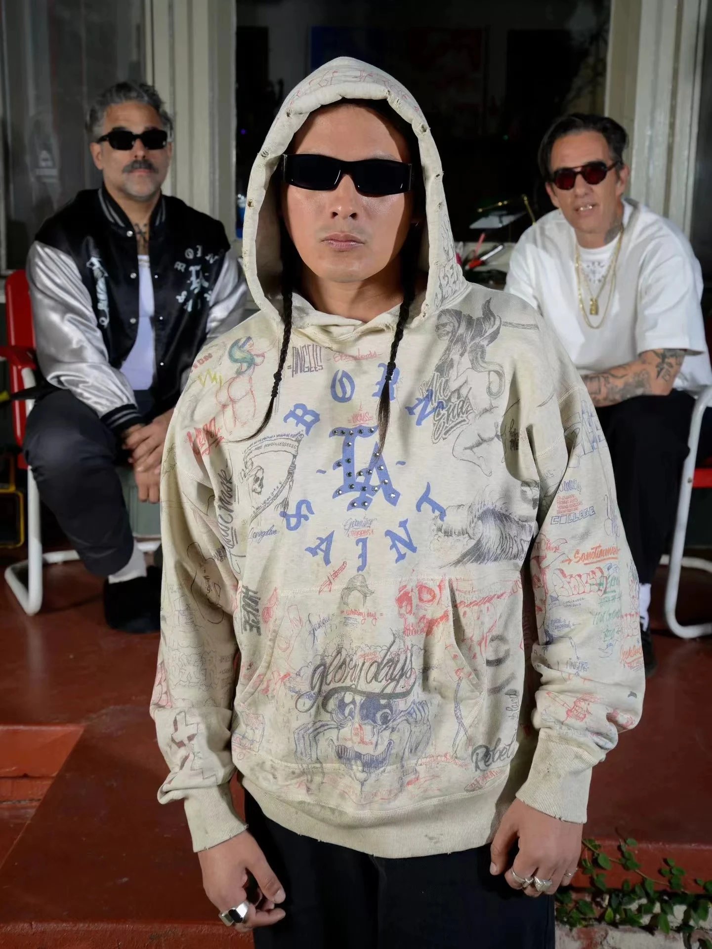 Saint Tears Graffiti Print Hoodie White - 43