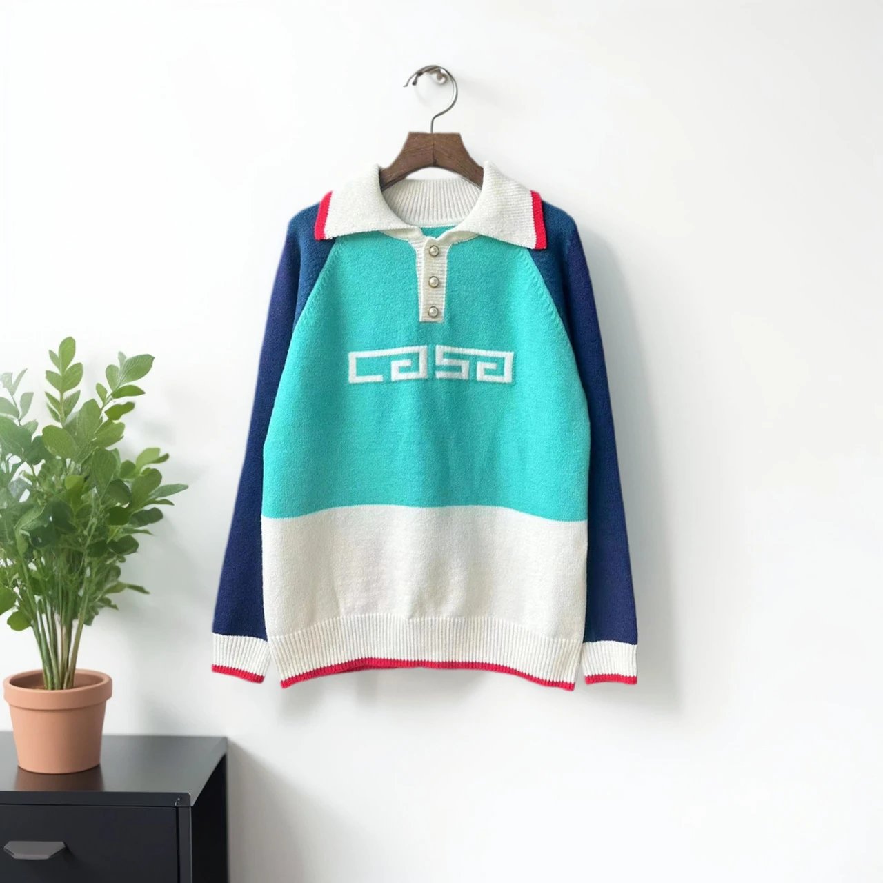 Design Knit Polo Sweater Black - 22