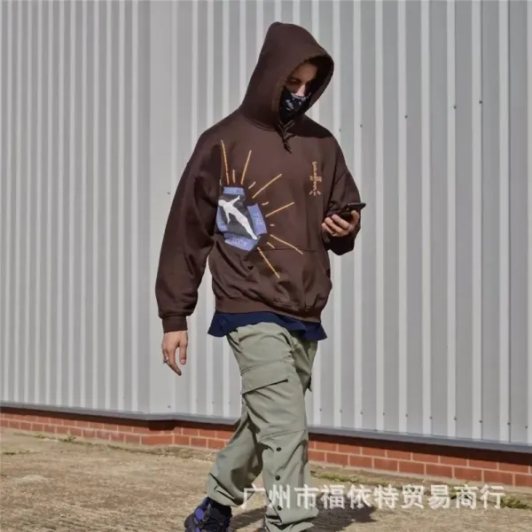 Design Graphic Print Brown Hoodie - 9