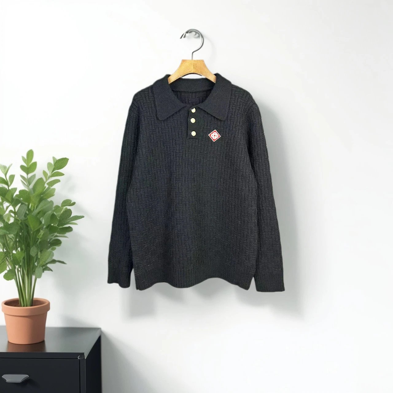 Design Knit Polo Sweater Black - 20