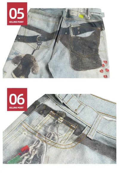 Design Mijko Distressed Embellished Wide-Leg Jeans Light Blue Jeans - 28