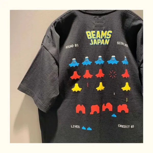 Design BEAMS JAPAN Space Invaders Graphic Black T-Shirt T-Shirts - 18