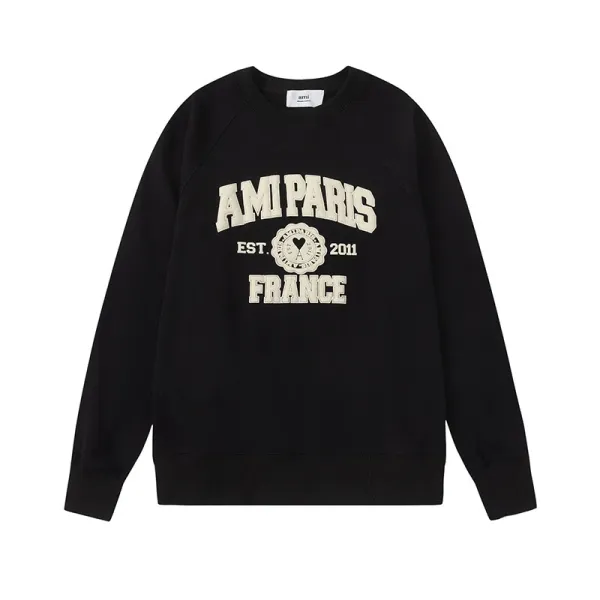 Ami Paris College Logo Black Hoodie - 1