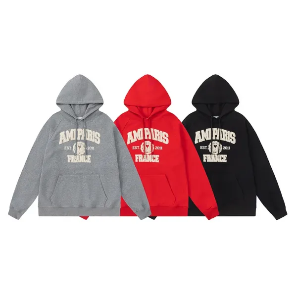 Ami Paris College Sweatshirt Gray Hoodie - 14