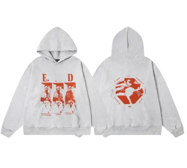 Design E.D Graphic Print Oversized Hoodie Gray - 1