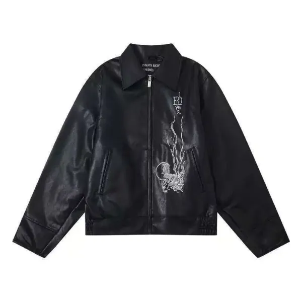 Enfants Riches Déprimés Embroidered Leather Jacket Black - 1