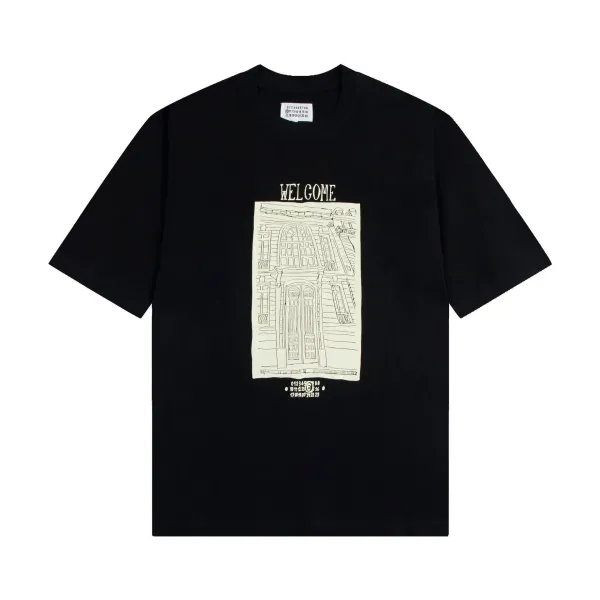 Maison Margiela Artisanal Welcome Print Black T-Shirt - 1