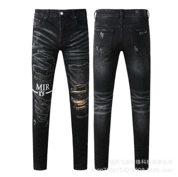 MIR Jeans Black Distressed Slim Fit Ripped Denim Jeans - 1