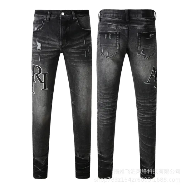 Philipp Plein Distressed Logo Print Black Denim Jeans - 1