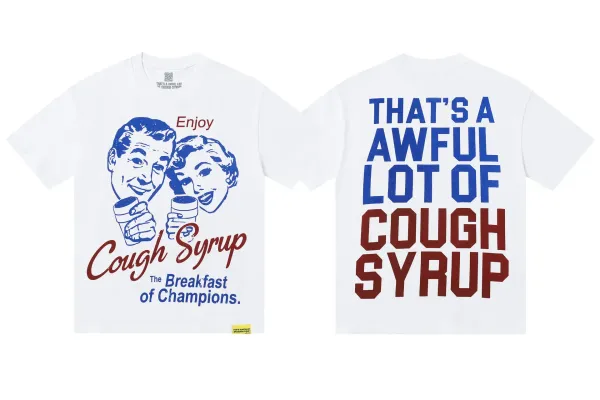 Design That's A Awful Lot Of Cough Syrup 'Breakfast of Champions' Graphic T-Shirt White T-Shirts - 1