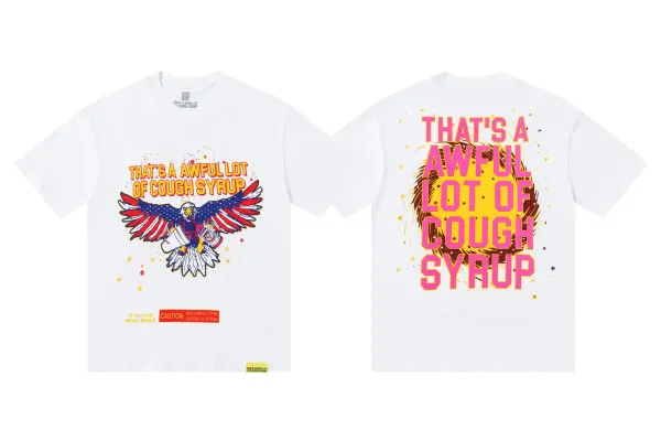 Design That's A Awful Lot Of Cough Syrup Eagle Graphic T-Shirt White T-Shirts - 1