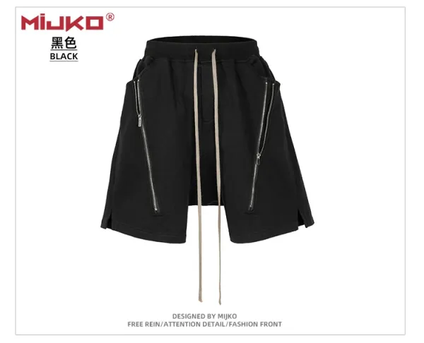 Design Mijko Zippered Drawstring Shorts Black Shorts - 17