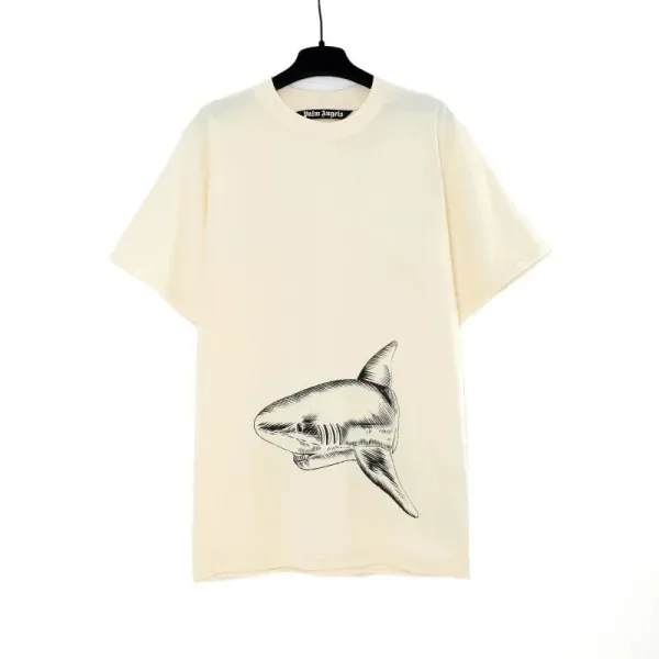 Palm Angels Shark Print Beige T-Shirt - 1
