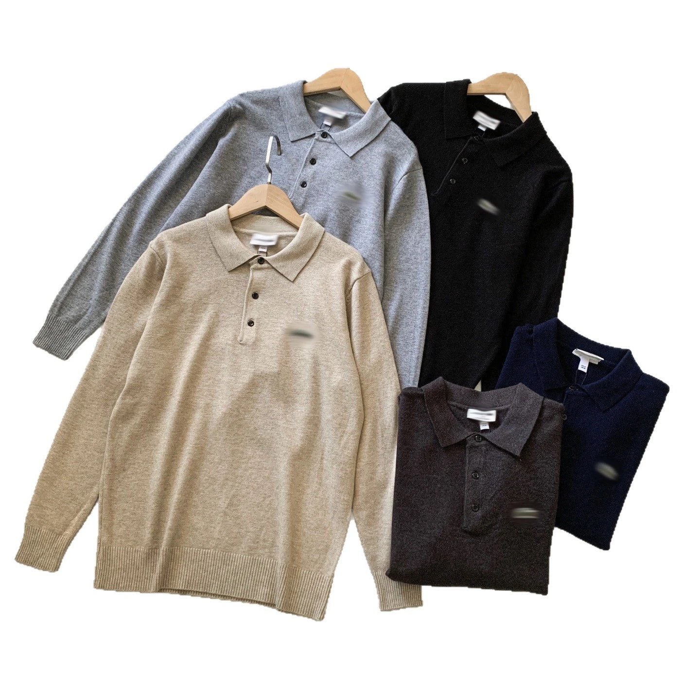 Knit Polo Sweater Beige Gray Black Navy Charcoal Classic Collar