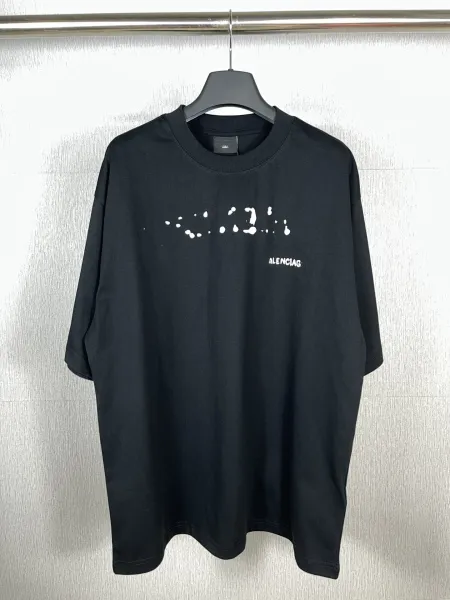 Balenciaga Distressed Print Black Oversized T-Shirt - 1