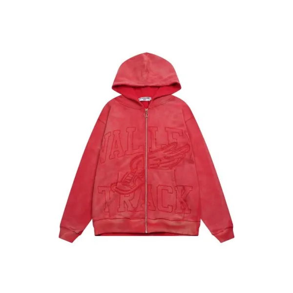 Design Valley Track Red Embroidered Hoodie - 1