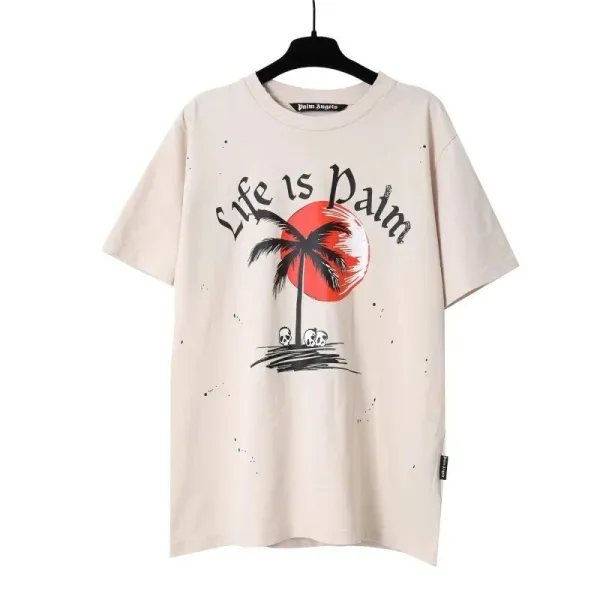 Palm Angels Life Is Palm Graphic T-Shirt Beige - 1