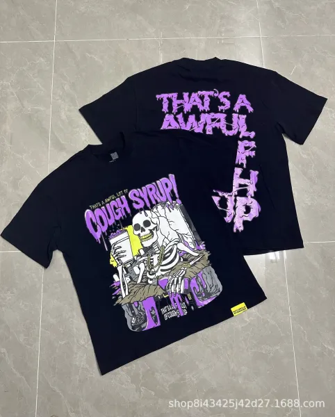 Design That's A Awful Lot Of Cough Syrup Skull Graphic Black T-Shirt - 1