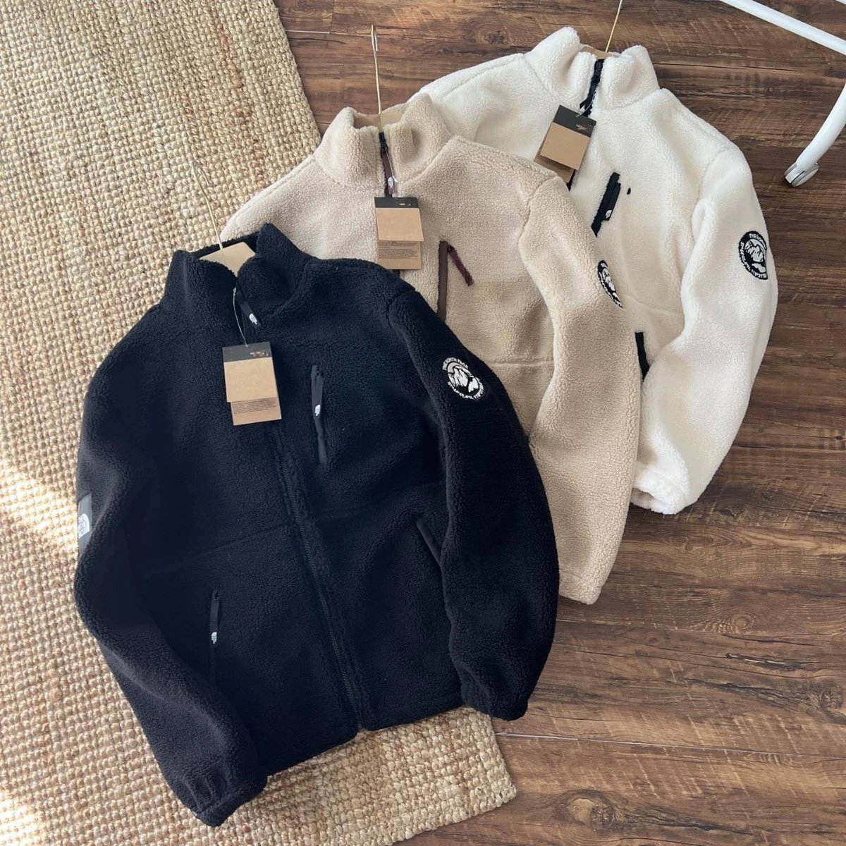 Lamb Fleece TNF Stand up Collar Cotton Coat Lamb Fleece Coat Men's and Women's Thickened North Face Embroidered Fleece