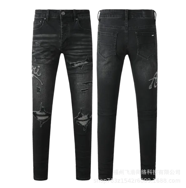 Amiri x Distressed Logo Print Light Wash Skinny Jeans - 6