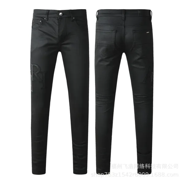 Amiri x Distressed Logo Print Light Wash Skinny Jeans - 7