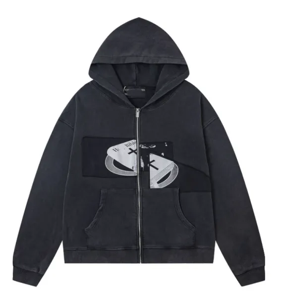 Design Graphic Print Zip-Up Hoodie Black - 1