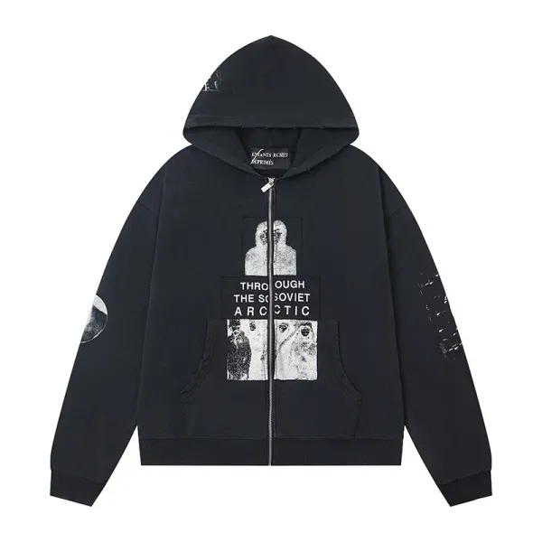Enfants Riches Déprimés Through the Soviet Arctic Zip-Up Hoodie Black - 1