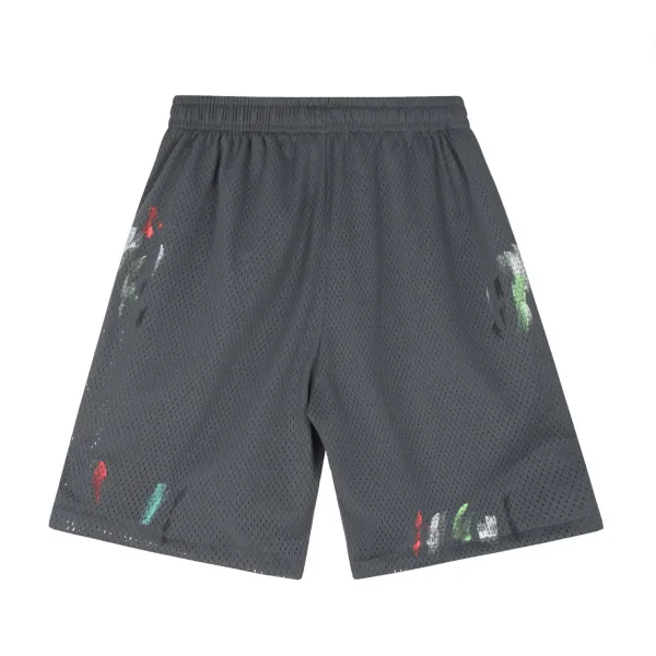 Design Mesh Shorts with Abstract Paint Splatter Print Gray Shorts - 1