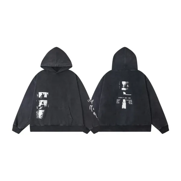 Design Graphic Print Distressed Hoodie Black - 1