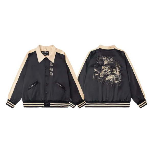 Enfants Riches Déprimés Satin Varsity Jacket Black Beige Outerwear Jacket - 1