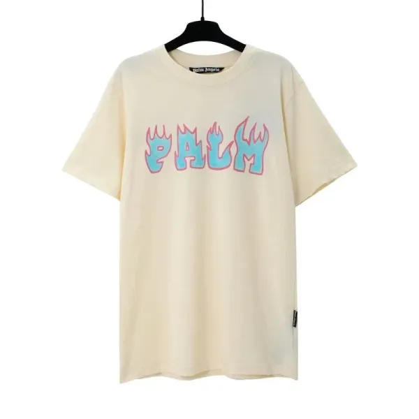 Palm Angels Flame Logo T-Shirt Beige - 1
