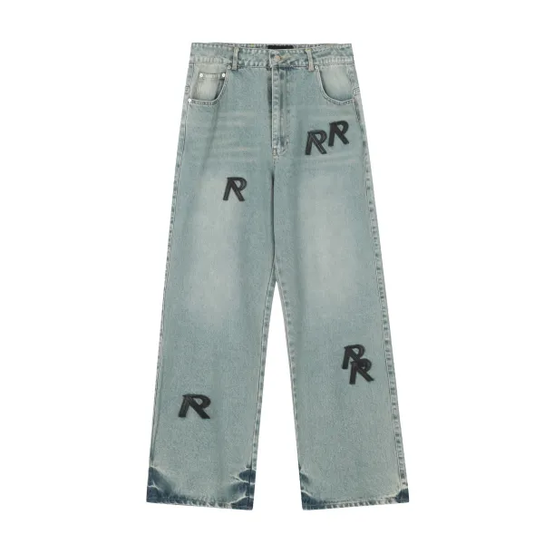 Design RR Logo Patchwork Light Wash Jeans - 6