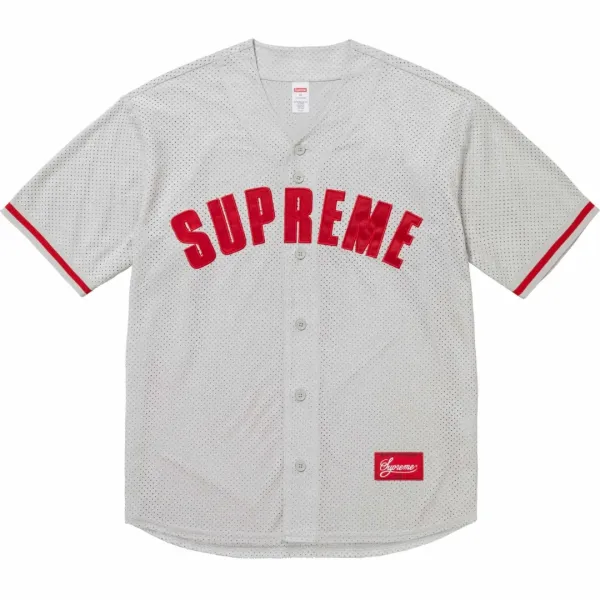Supreme Mesh Baseball Jersey Gray Red - 1