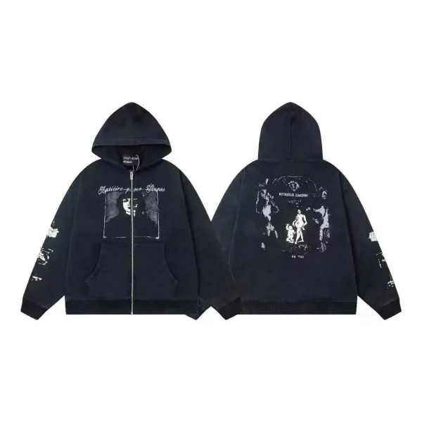Enfants Riches Déprimés Distressed Graphic Zip-Up Hoodie Black - 1