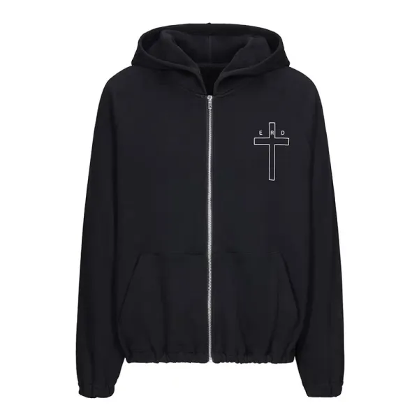 Design Vintage Washed Black Graphic Zip-Up Hoodie - 3