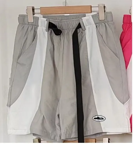 Design Color-Block Panel Shorts Gray White Black - 36