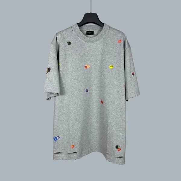 Balenciaga Distressed Patchwork Gray T-Shirt - 1