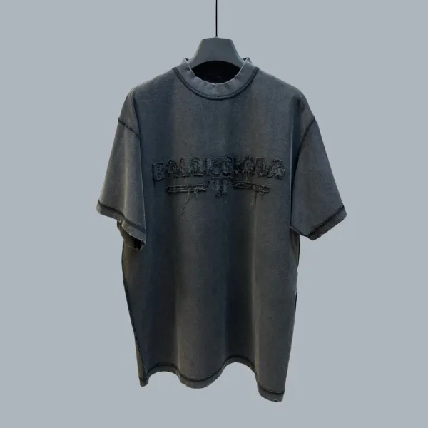 Balenciaga Distressed Logo T-Shirt Gray - 1