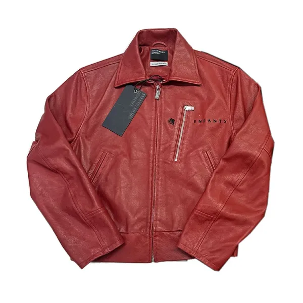 Enfants Riches Déprimés Leather Jacket with Illustration Print Rust Brown Leather Jacket - 13