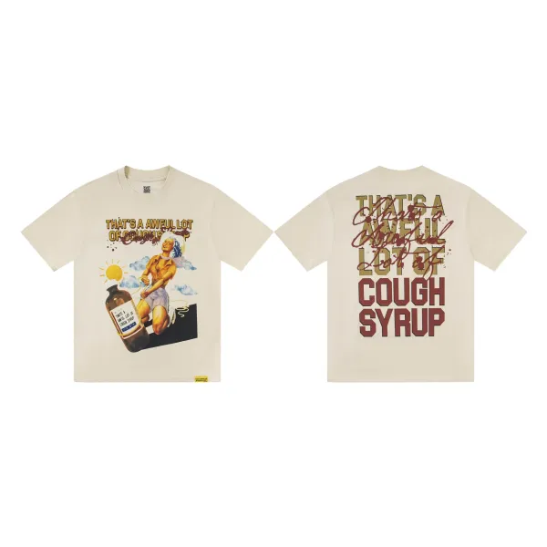Design That's A Awful Lot Of Cough Syrup Graphic T-Shirt Beige - 1