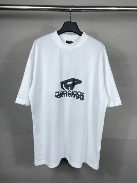 Balenciaga Distorted Logo Oversized T-Shirt White - 1
