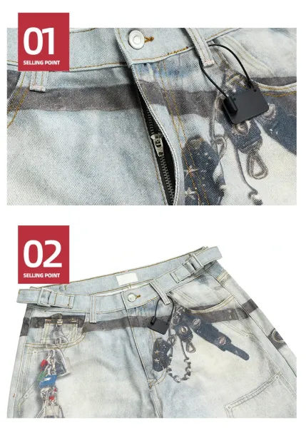 Design Mijko Distressed Embellished Wide-Leg Jeans Light Blue Jeans - 26