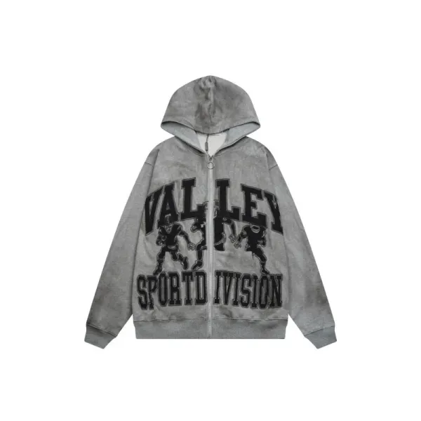Design Valley Sport Division Graphic Zip-Up Hoodie Gray Hoodie - 1