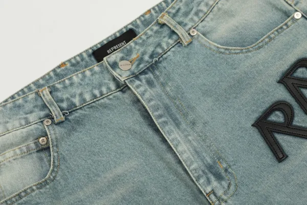 Design RR Logo Patchwork Light Wash Jeans - 11